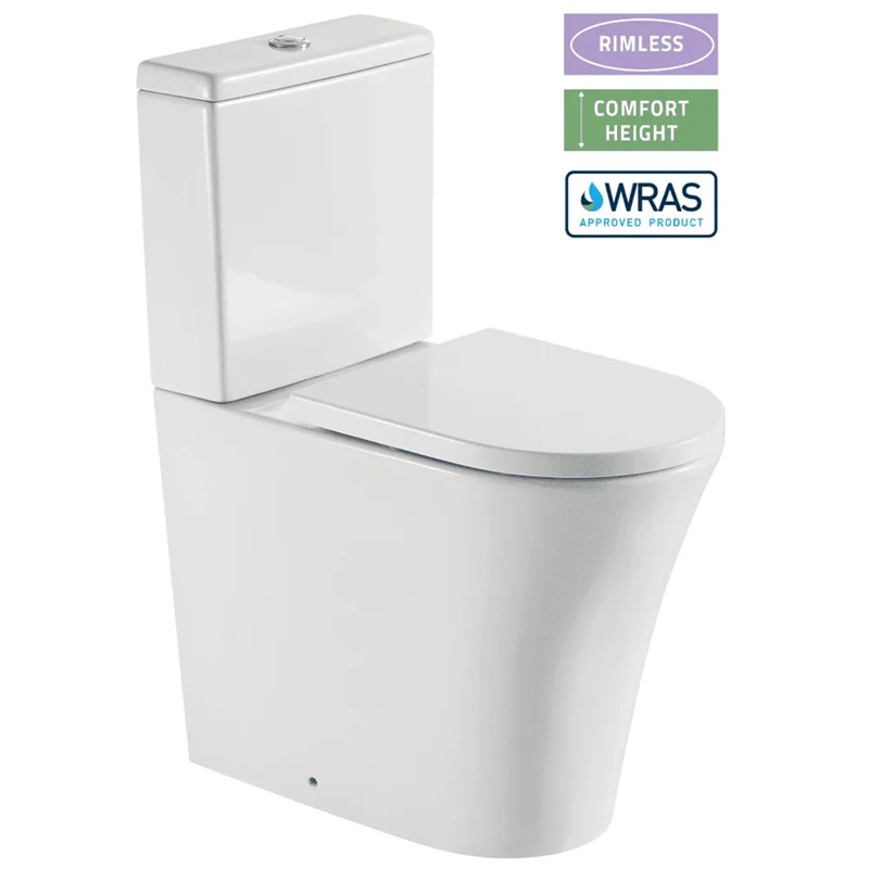 Rimini Rimless Comfort Height Close Coupled Pan & Soft Close Seat - Closed Back